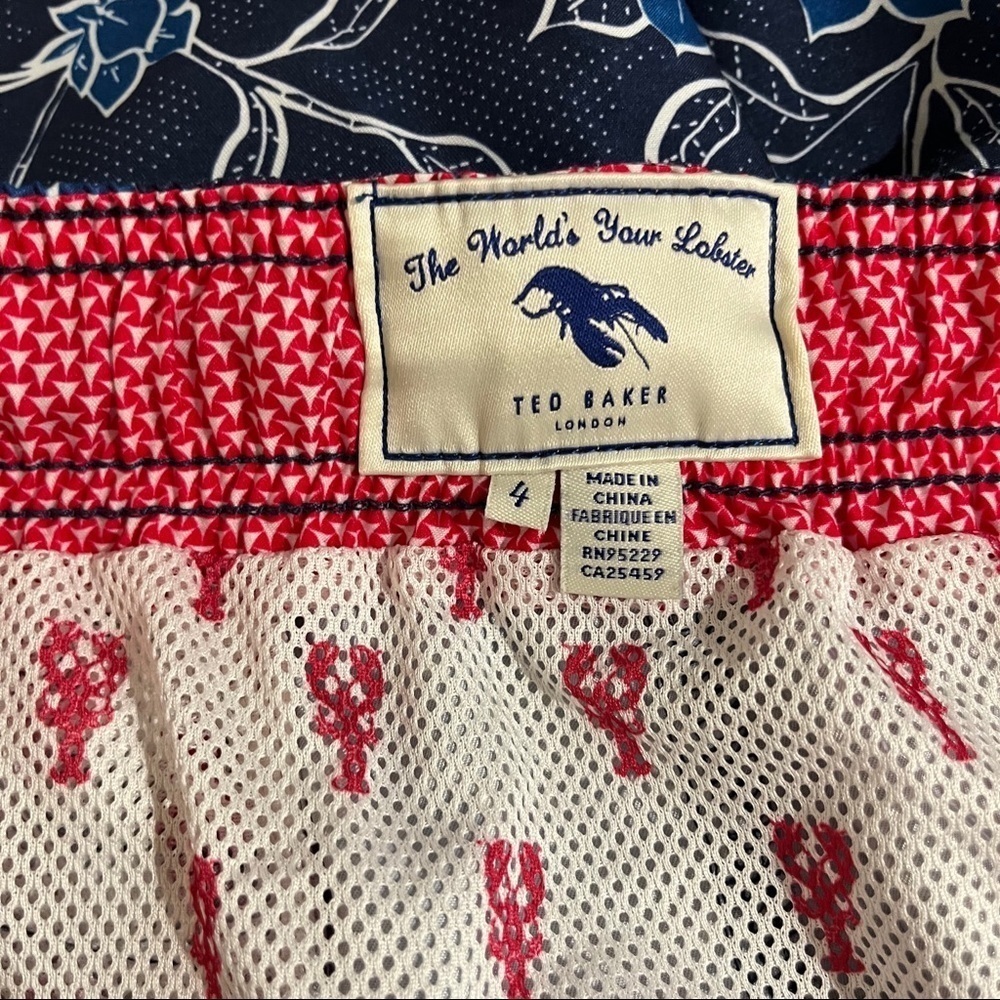 Ted Baker Floral Swimsuit Navy Blue Size 4 5 inch Swim Trunks Elastic Waist - Picture 6 of 9